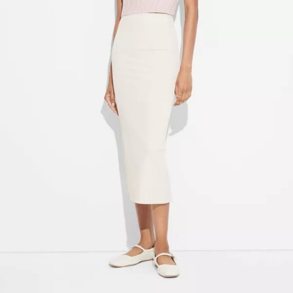 NEW Wild Fable Women's Mid-Rise Rib-Knit Column Maxi Skirt Light Beige